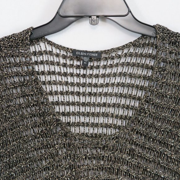 EILEEN FISHER Shades of Brown Shimmer OverSized Crochet Cap-Sleeve Sequin Topper - Picture 3 of 10